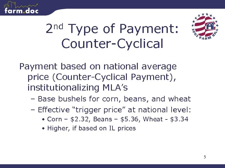 2 nd Type of Payment: Counter-Cyclical Payment based on national average price (Counter-Cyclical Payment),