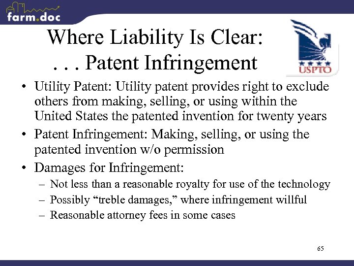 Where Liability Is Clear: . . . Patent Infringement • Utility Patent: Utility patent