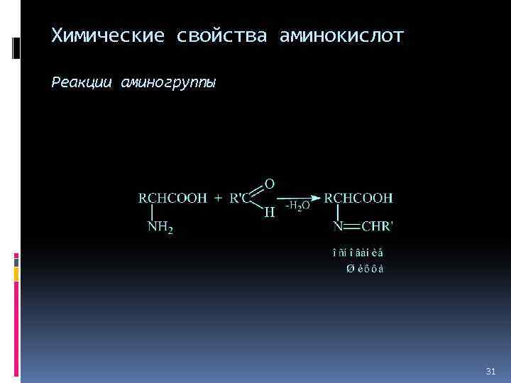 Химические свойства аминокислот Реакции аминогруппы 31 