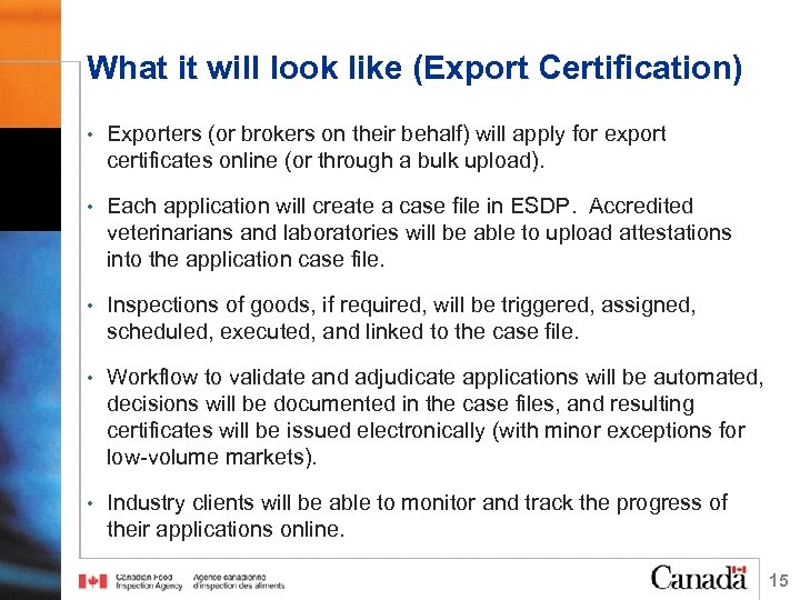 What it will look like (Export Certification) • Exporters (or brokers on their behalf)