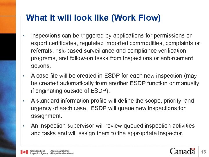 What it will look like (Work Flow) • Inspections can be triggered by applications
