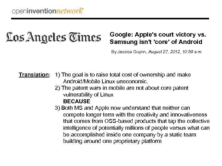 Google: Apple's court victory vs. Samsung isn't 'core' of Android By Jessica Guynn, August