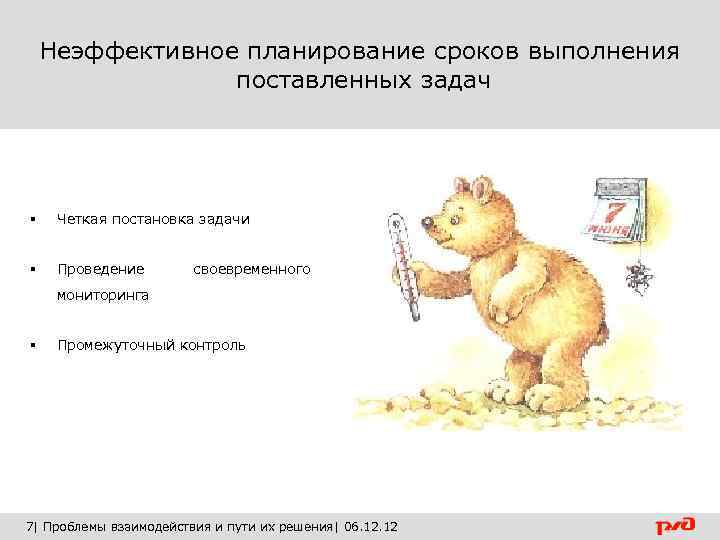 Неэффективное планирование сроков выполнения поставленных задач § Четкая постановка задачи § Проведение своевременного мониторинга