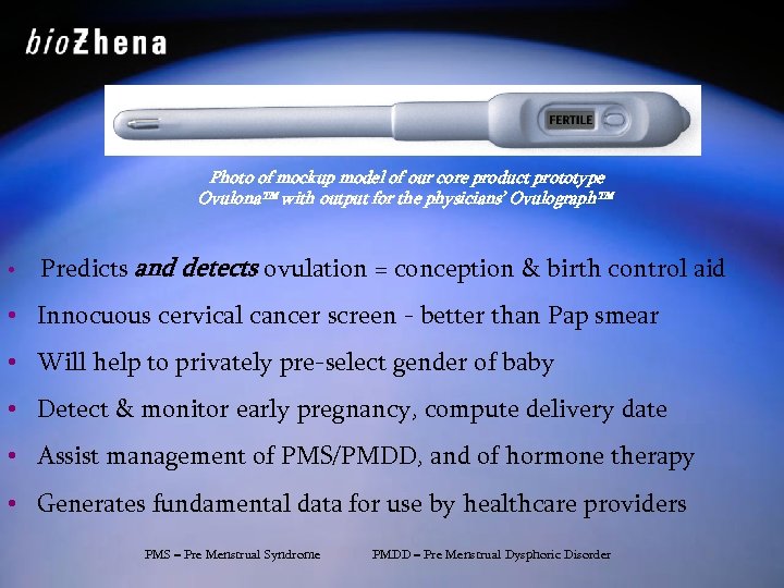 Photo of mockup model of our core product prototype Ovulona™ with output for the