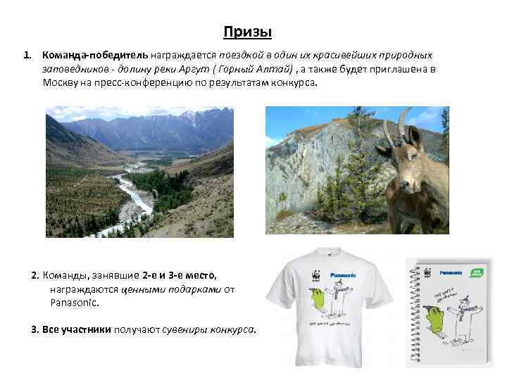 Призы 1. Команда-победитель награждается поездкой в один их красивейших природных заповедников - долину реки