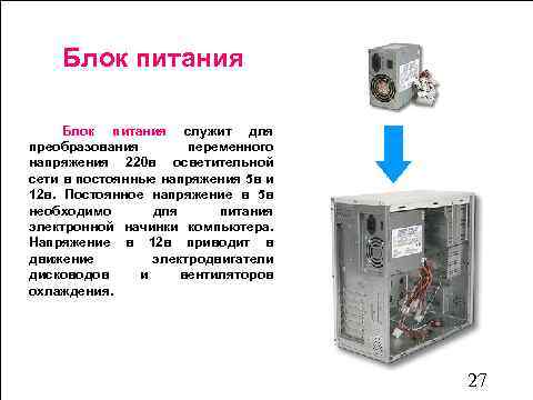 Блок питания служит для преобразования переменного напряжения 220 в осветительной сети в постоянные напряжения