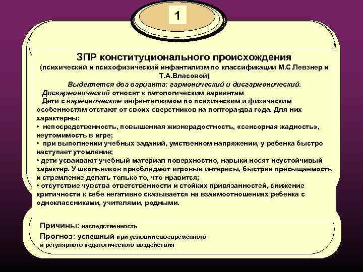 1 ЗПР конституционального происхождения (психический и психофизический инфантилизм по классификации М. С. Певзнер и