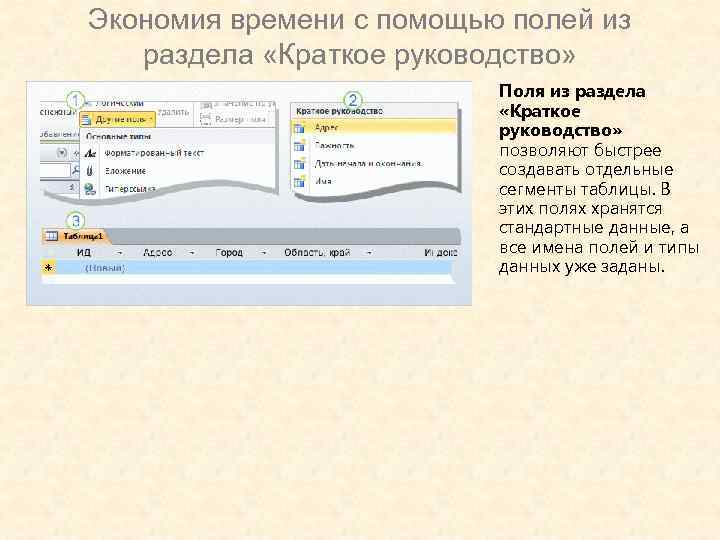 Экономия времени с помощью полей из раздела «Краткое руководство» Поля из раздела «Краткое руководство»