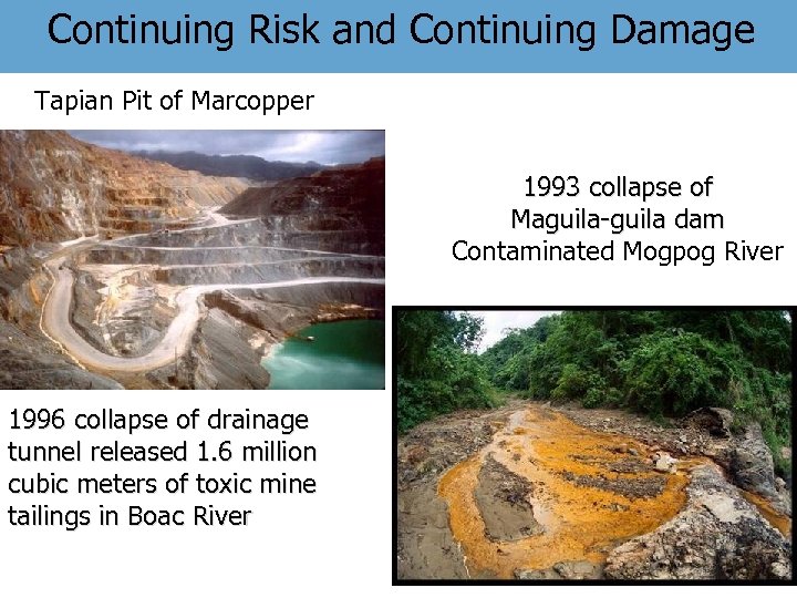 Continuing Risk and Continuing Damage Tapian Pit of Marcopper 1993 collapse of Maguila-guila dam