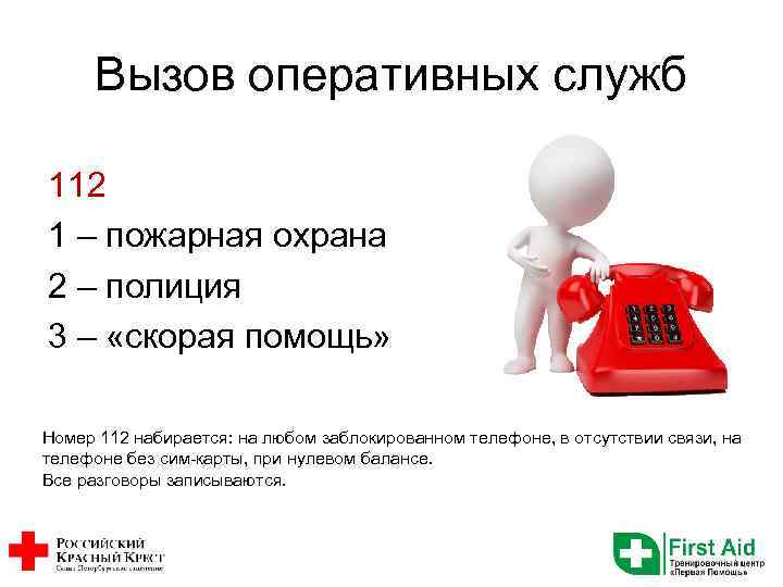 Вызов оперативных служб 112 1 – пожарная охрана 2 – полиция 3 – «скорая