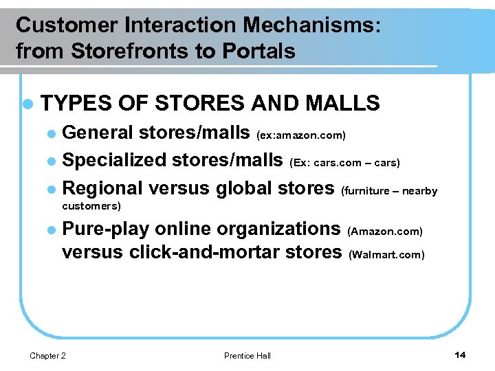 Customer Interaction Mechanisms: from Storefronts to Portals l TYPES OF STORES AND MALLS General