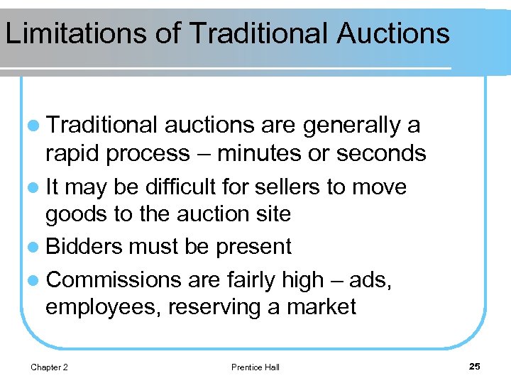 Limitations of Traditional Auctions l Traditional auctions are generally a rapid process – minutes