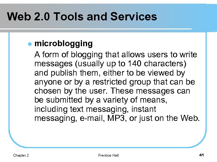 Web 2. 0 Tools and Services l Chapter 2 microblogging A form of blogging