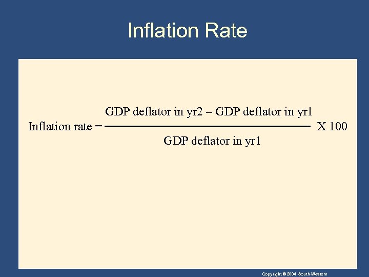 Inflation Rate GDP deflator in yr 2 – GDP deflator in yr 1 Inflation