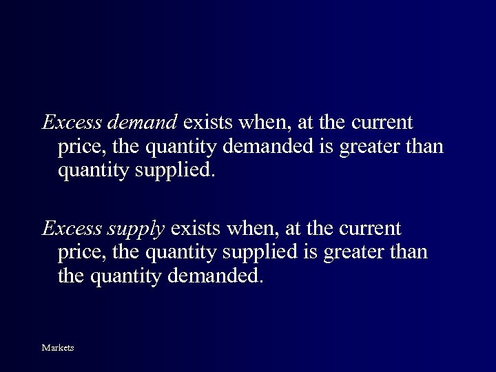 Excess demand exists when, at the current price, the quantity demanded is greater than