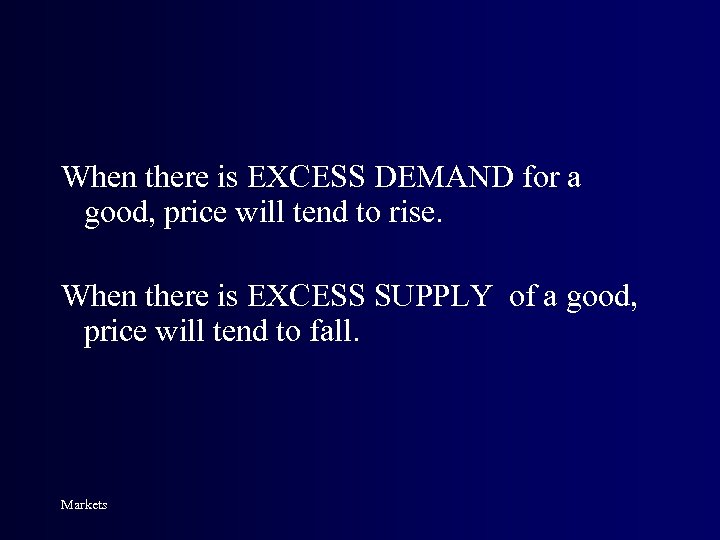 When there is EXCESS DEMAND for a good, price will tend to rise. When