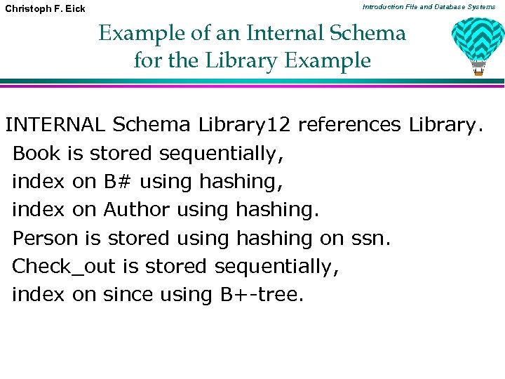 Christoph F. Eick Introduction File and Database Systems Example of an Internal Schema for