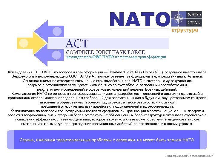 NATO структура ACT COMBINED JOINT TASK FORCE командование ОВС НАТО по вопросам трансформации Командования