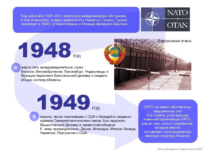 Ряд событий в 1947 - 49 гг. обострили международную обстановку. К ним относились: угрозы