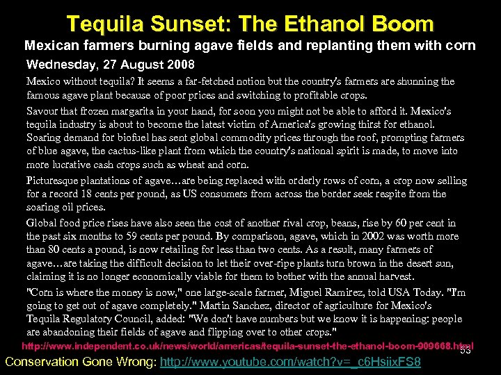 Tequila Sunset: The Ethanol Boom Mexican farmers burning agave fields and replanting them with