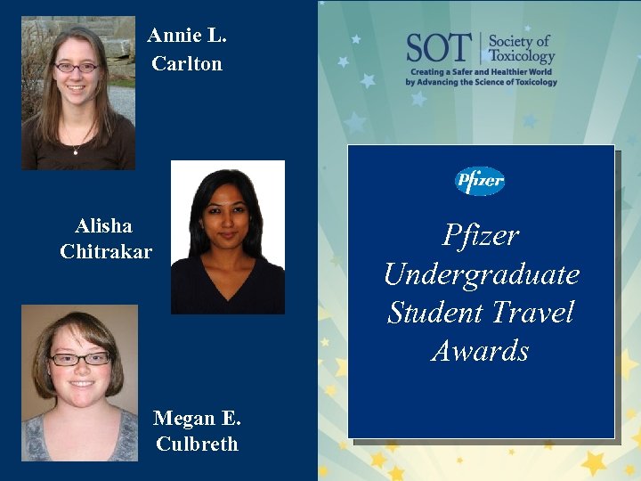Annie L. Carlton Alisha Chitrakar Pfizer Undergraduate Student Travel Awards Megan E. Culbreth 