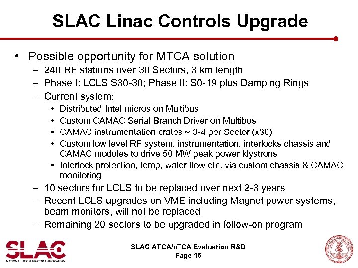 SLAC Linac Controls Upgrade • Possible opportunity for MTCA solution – 240 RF stations
