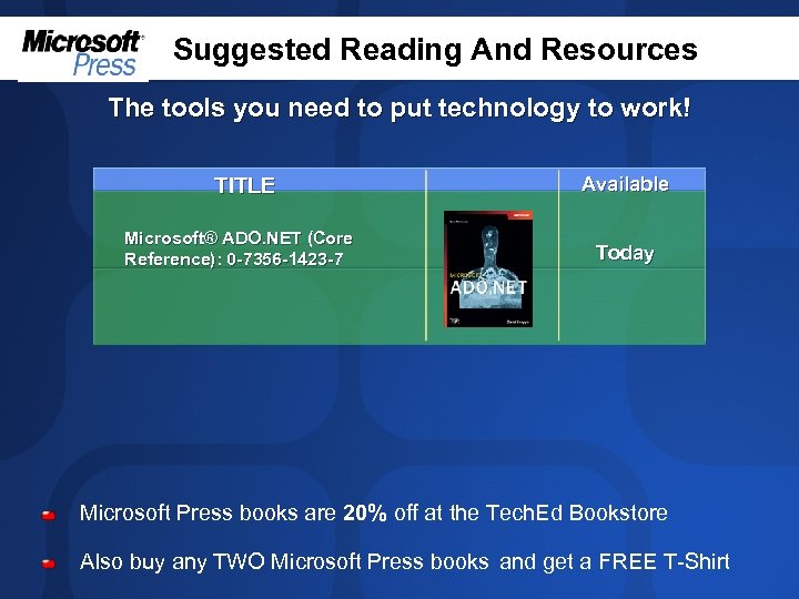 Suggested Reading And Resources The tools you need to put technology to work! TITLE