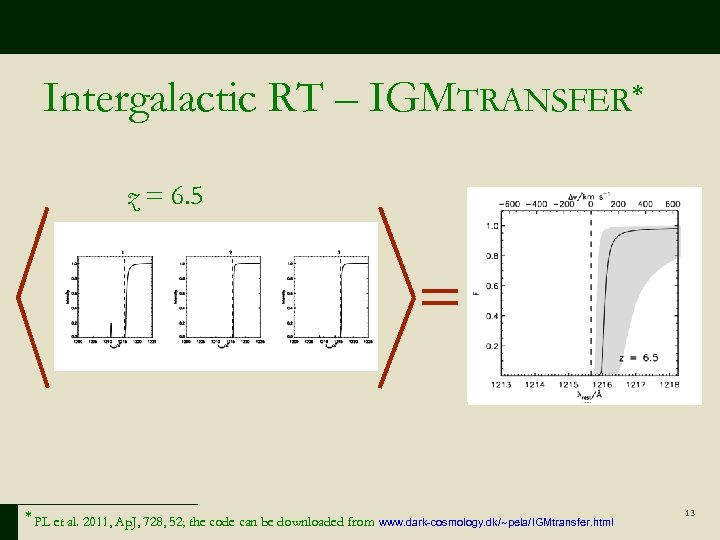 Intergalactic RT – IGMTRANSFER* z = 6. 5 * PL et al. 2011, Ap.