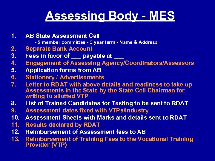 Assessing Body - MES 1. AB State Assessment Cell - 5 member committee -