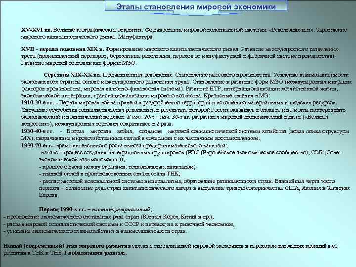 Этапы становления мировой экономики XV-XVI вв. Великие географические открытия. Формирование мировой колониальной системы. «Революция