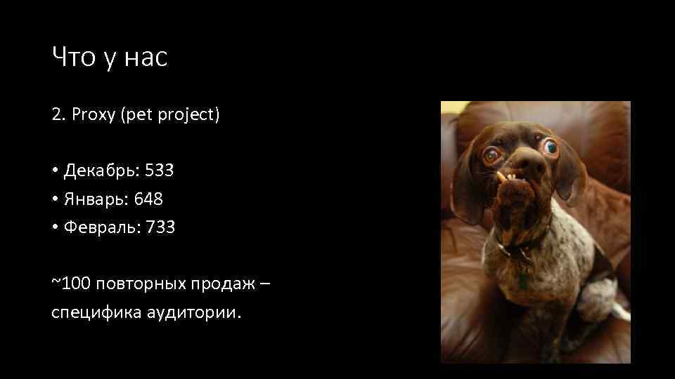 Что у нас 2. Proxy (pet project) • Декабрь: 533 • Январь: 648 •