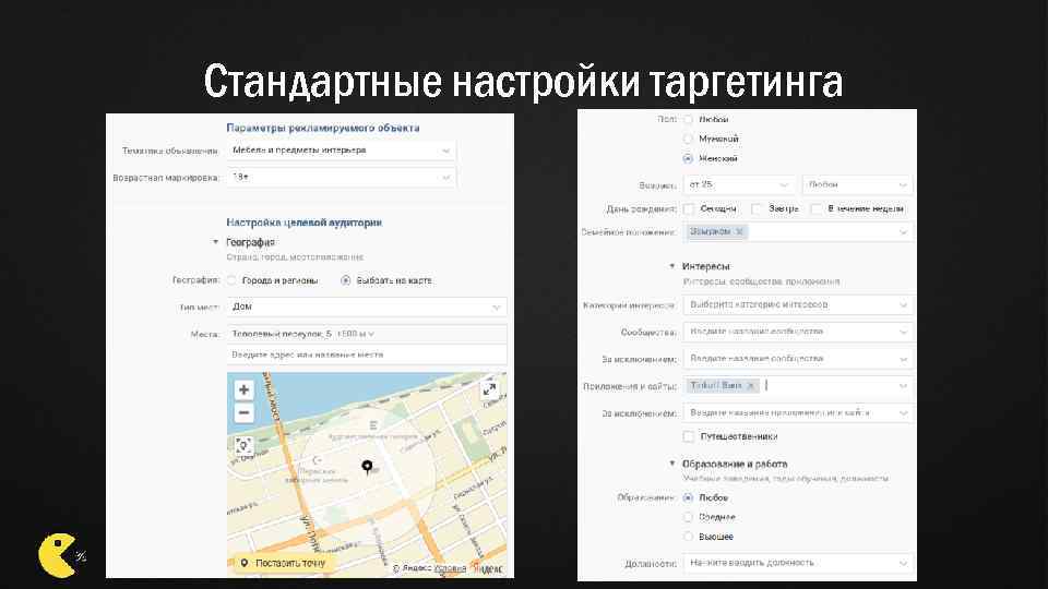 Стандартные настройки таргетинга 