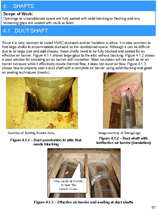4. SHAFTS Scope of Work: Openings to unconditioned space are fully sealed with solid