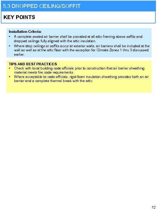 5. 3 DROPPED CEILING/SOFFIT KEY POINTS Installation Criteria: • A complete sealed air barrier