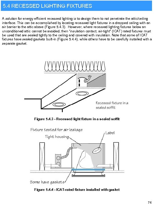 5. 4 RECESSED LIGHTING FIXTURES A solution for energy efficient recessed lighting is to