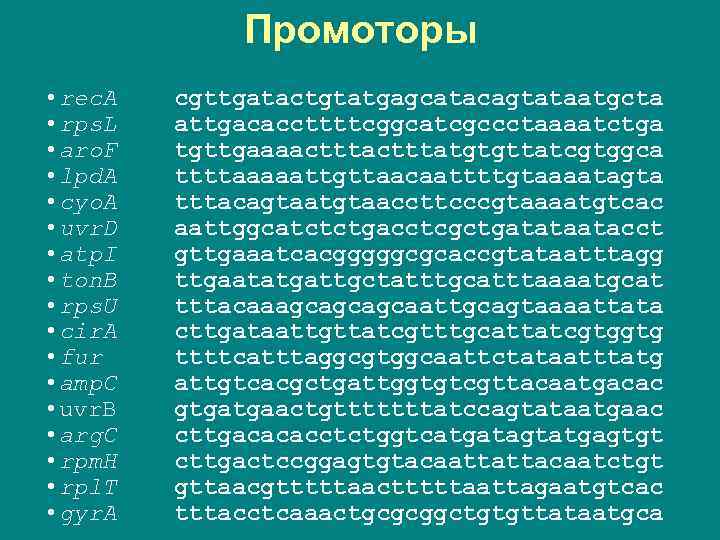 Промоторы • rec. A • rps. L • aro. F • lpd. A •