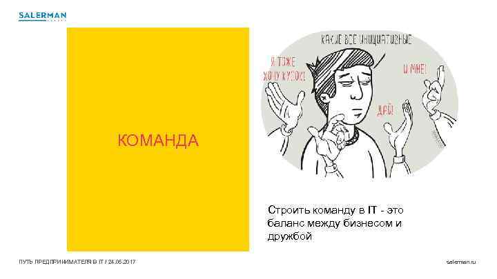 КОМАНДА Строить команду в IT - это баланс между бизнесом и дружбой ПУТЬ ПРЕДПРИНИМАТЕЛЯ