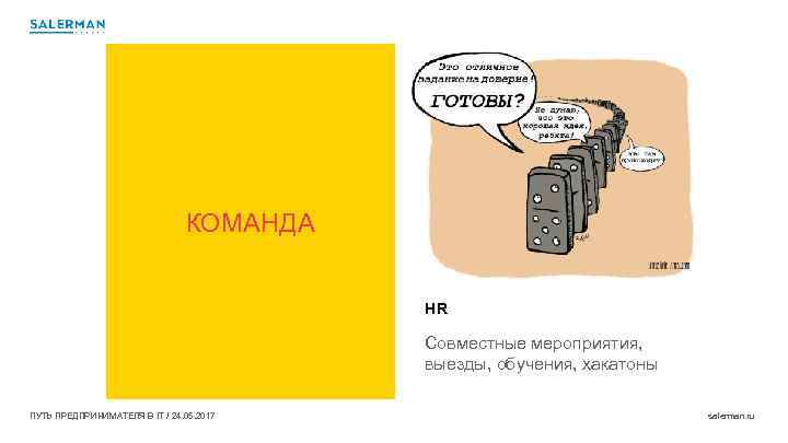 КОМАНДА HR Совместные мероприятия, выезды, обучения, хакатоны ПУТЬ ПРЕДПРИНИМАТЕЛЯ В IT / 24. 05.