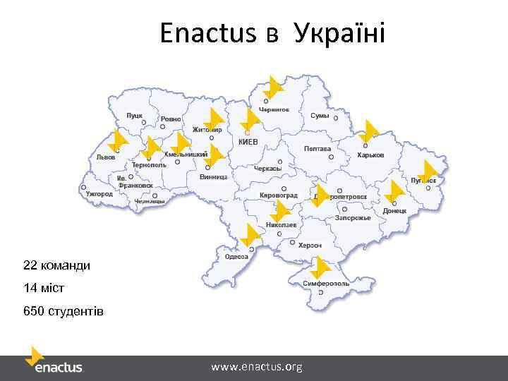 Enactus в Україні 22 команди 14 міст 650 студентів www. enactus. org 