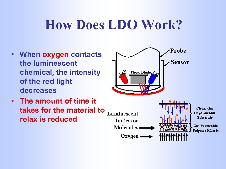 How Does LDO Work? • When oxygen contacts the luminescent D Photo Diode LE