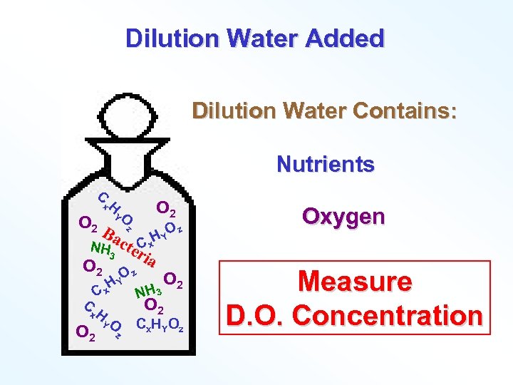 Dilution Water Added Dilution Water Contains: Nutrients C x. H YO z 2 O