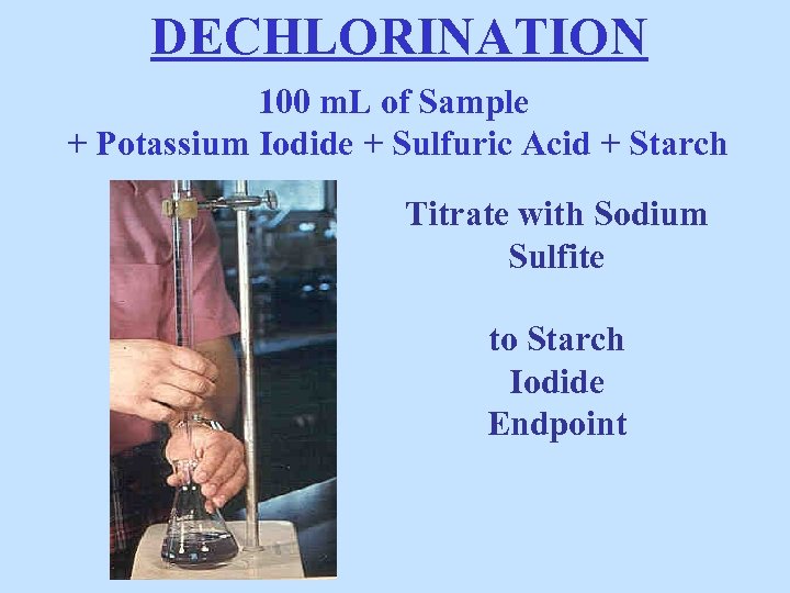 DECHLORINATION 100 m. L of Sample + Potassium Iodide + Sulfuric Acid + Starch