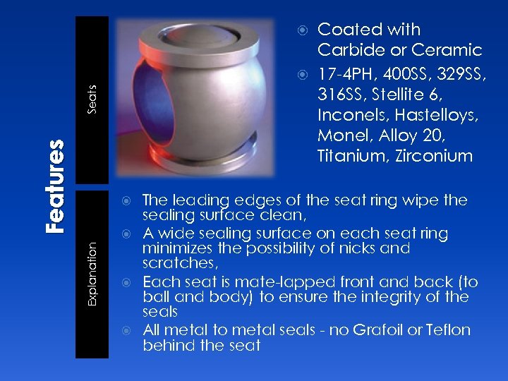 Coated with Carbide or Ceramic 17 -4 PH, 400 SS, 329 SS, 316 SS,