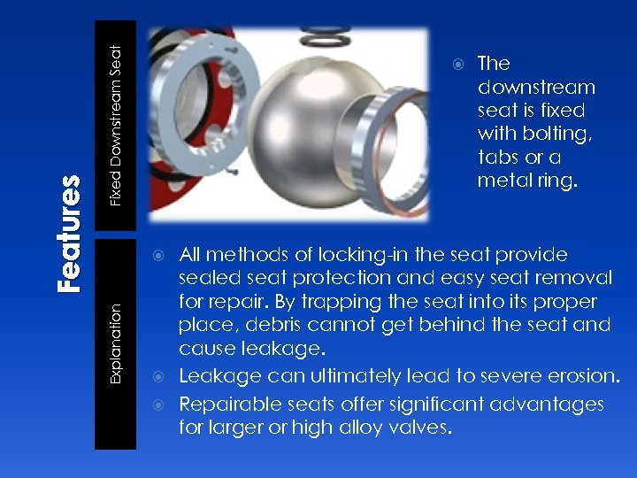 Fixed Downstream Seat The downstream seat is fixed with bolting, tabs or a metal