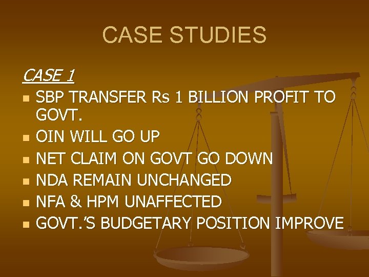 CASE STUDIES CASE 1 n n n SBP TRANSFER Rs 1 BILLION PROFIT TO