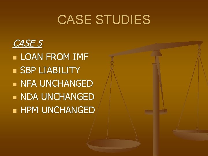 CASE STUDIES CASE 5 n n n LOAN FROM IMF SBP LIABILITY NFA UNCHANGED