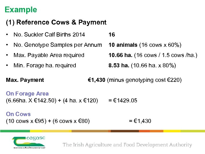 Example (1) Reference Cows & Payment • No. Suckler Calf Births 2014 16 •