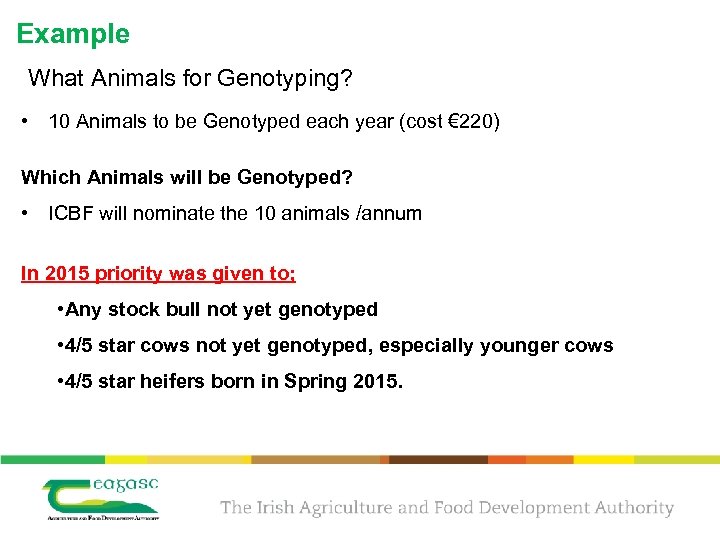 Example What Animals for Genotyping? • 10 Animals to be Genotyped each year (cost