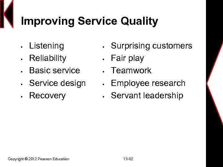 Improving Service Quality § § § Listening Reliability Basic service Service design Recovery Copyright