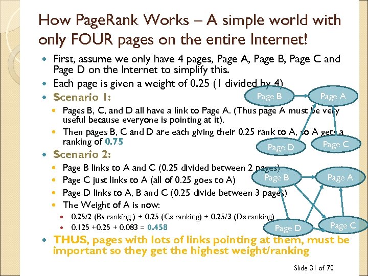 How Page. Rank Works – A simple world with only FOUR pages on the